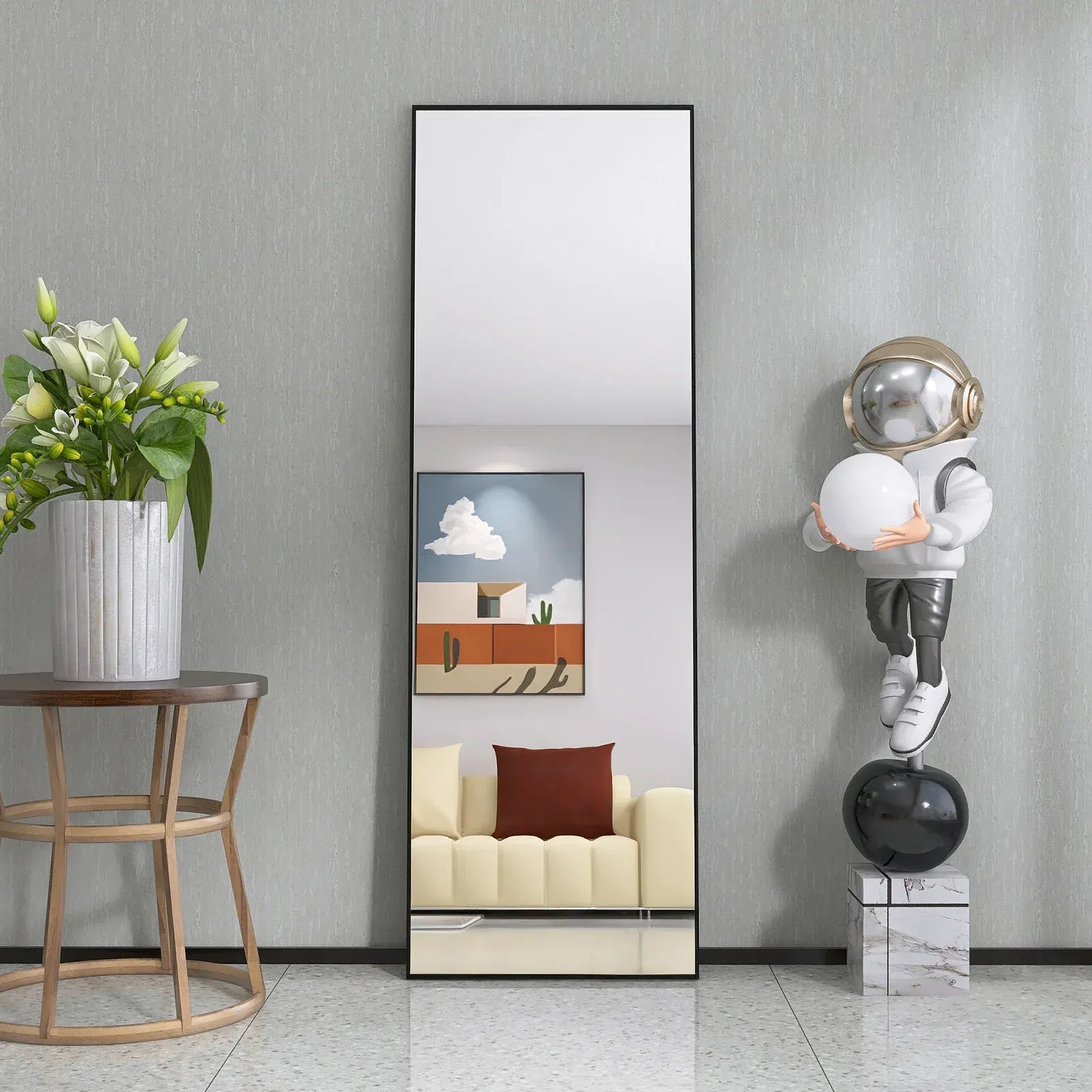 grand miroir sur pied noir salon