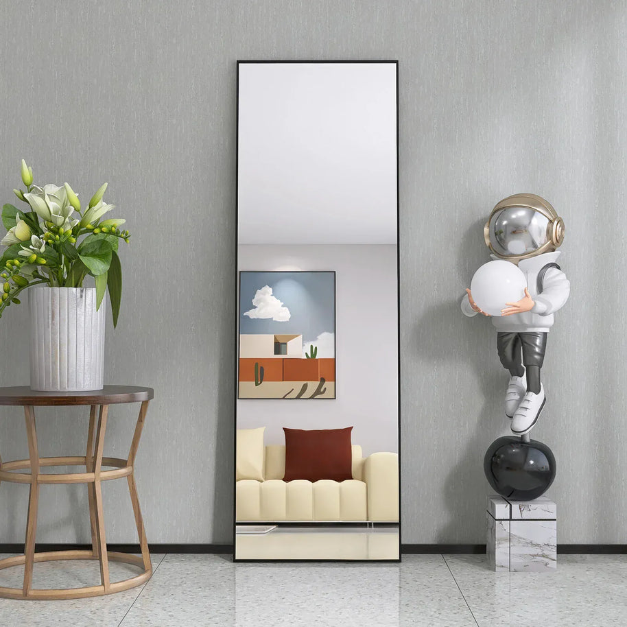 grand miroir sur pied noir salon