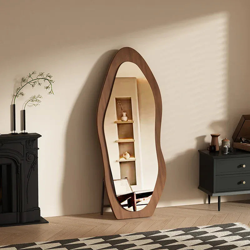 miroir asymétrique couleur bois 