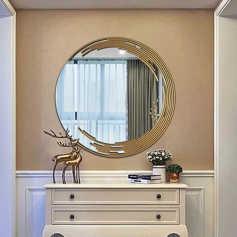 miroir mural rond doré