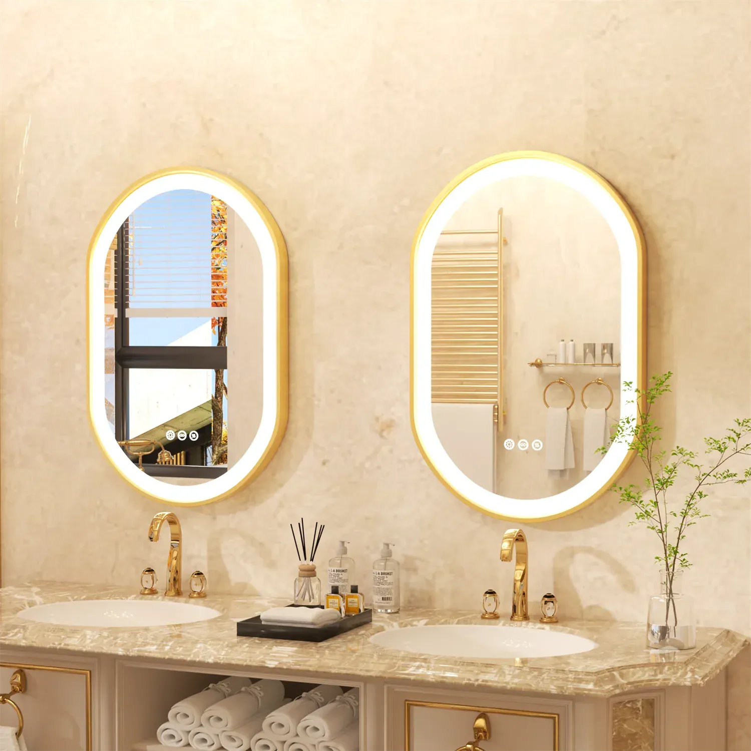 miroir ovale dore salle de bain