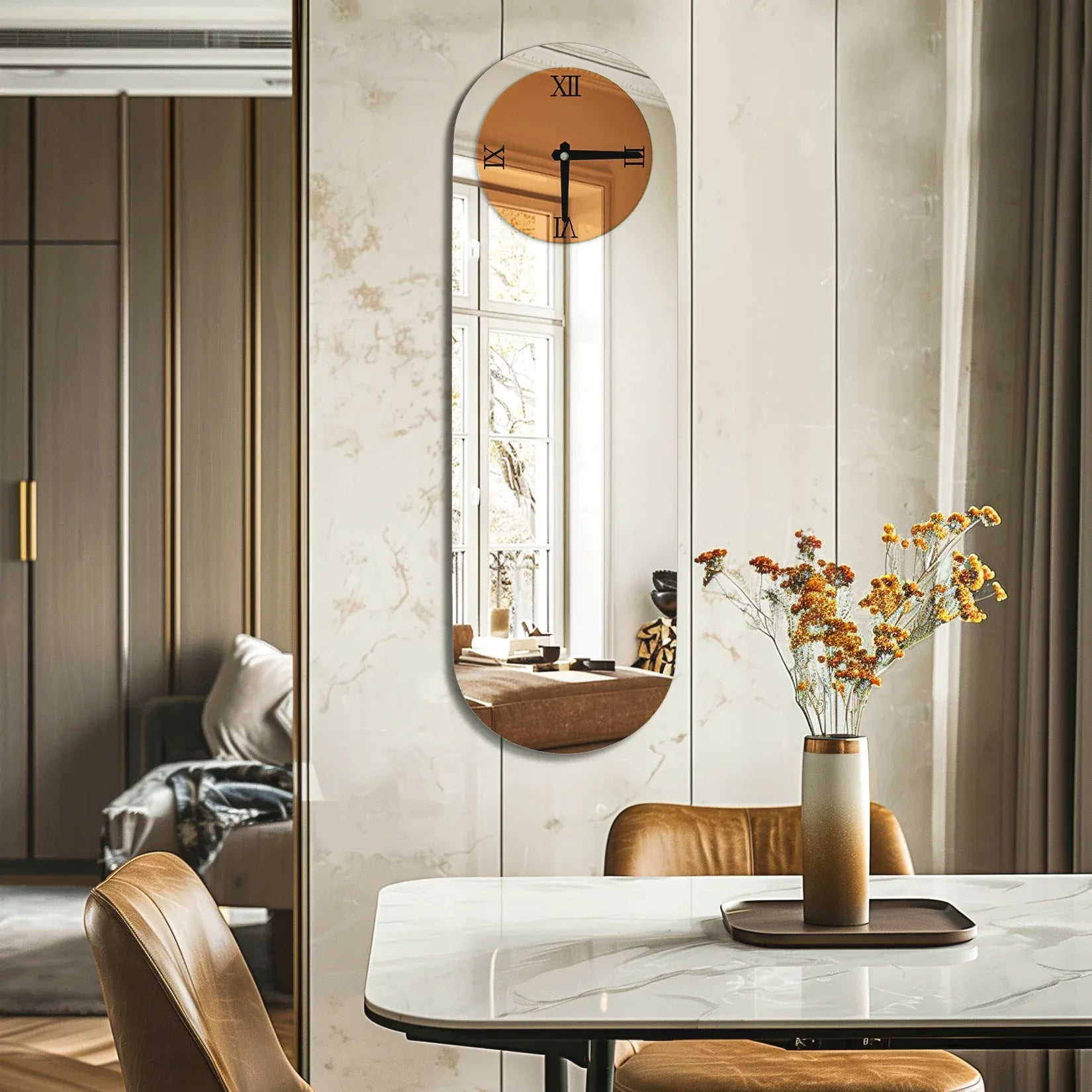 miroir salon avec horloge