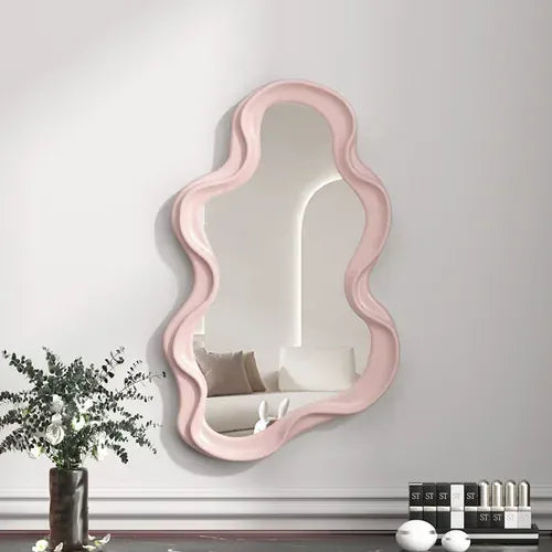 petit miroir organique mural rose